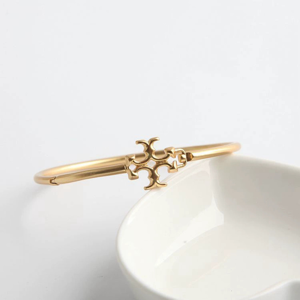Tory Burch Series Retro Gold Double Logo Open Cuff Bracelet